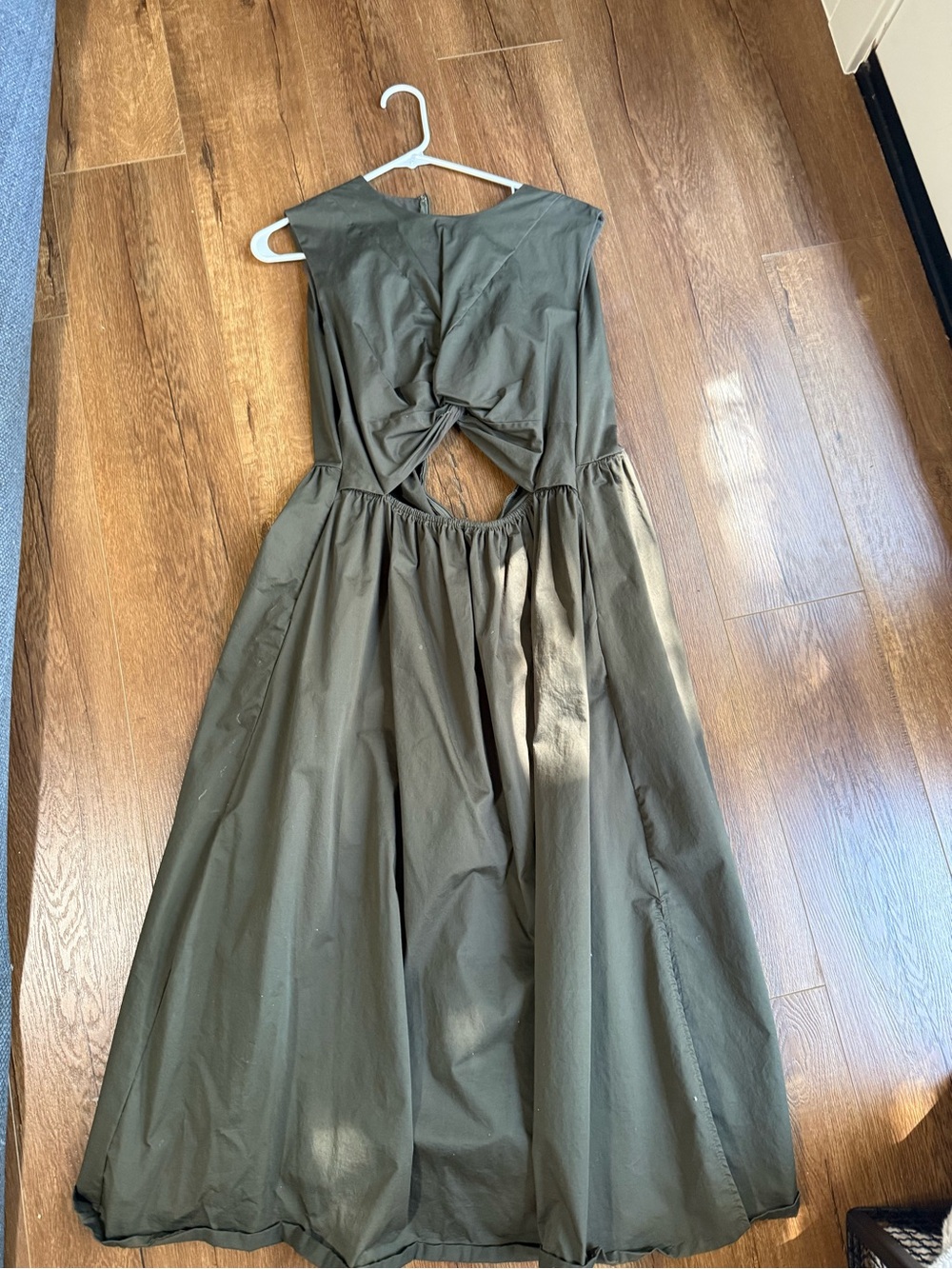 DISSH Olive Green Backless Maxi Dress with Twist Knot